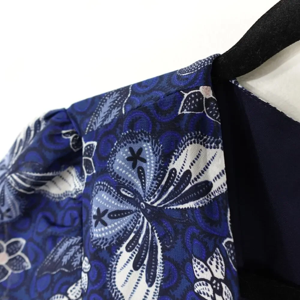 Eliza J Floral Long Sleeve Faux Wrap Midi Dress Blue Butterfly Floral New Size 4 - Picture 8 of 11